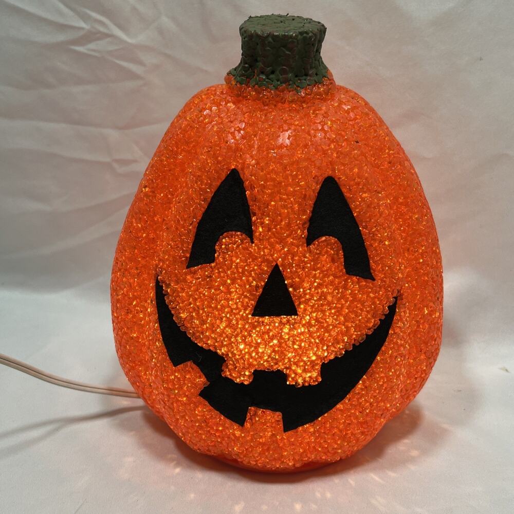 Halloween Pumpkin Melted Popcorn Plastic Light Up Jack O’Lantern 9” Seasons